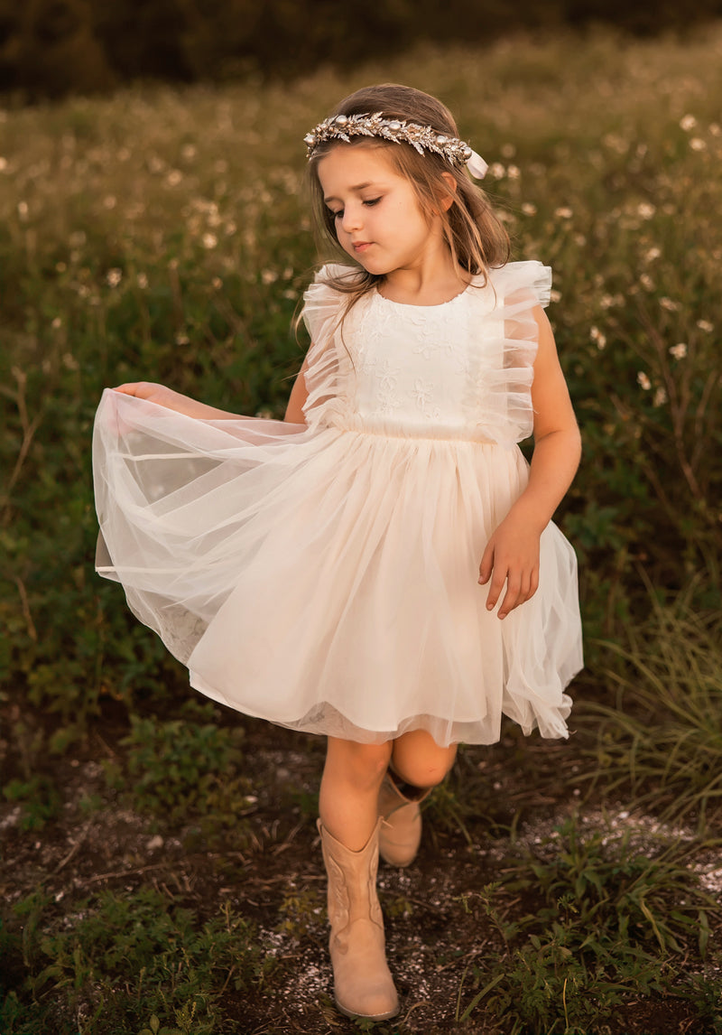 Kaitlyn Embroidered Tulle Dress (antique ivory)