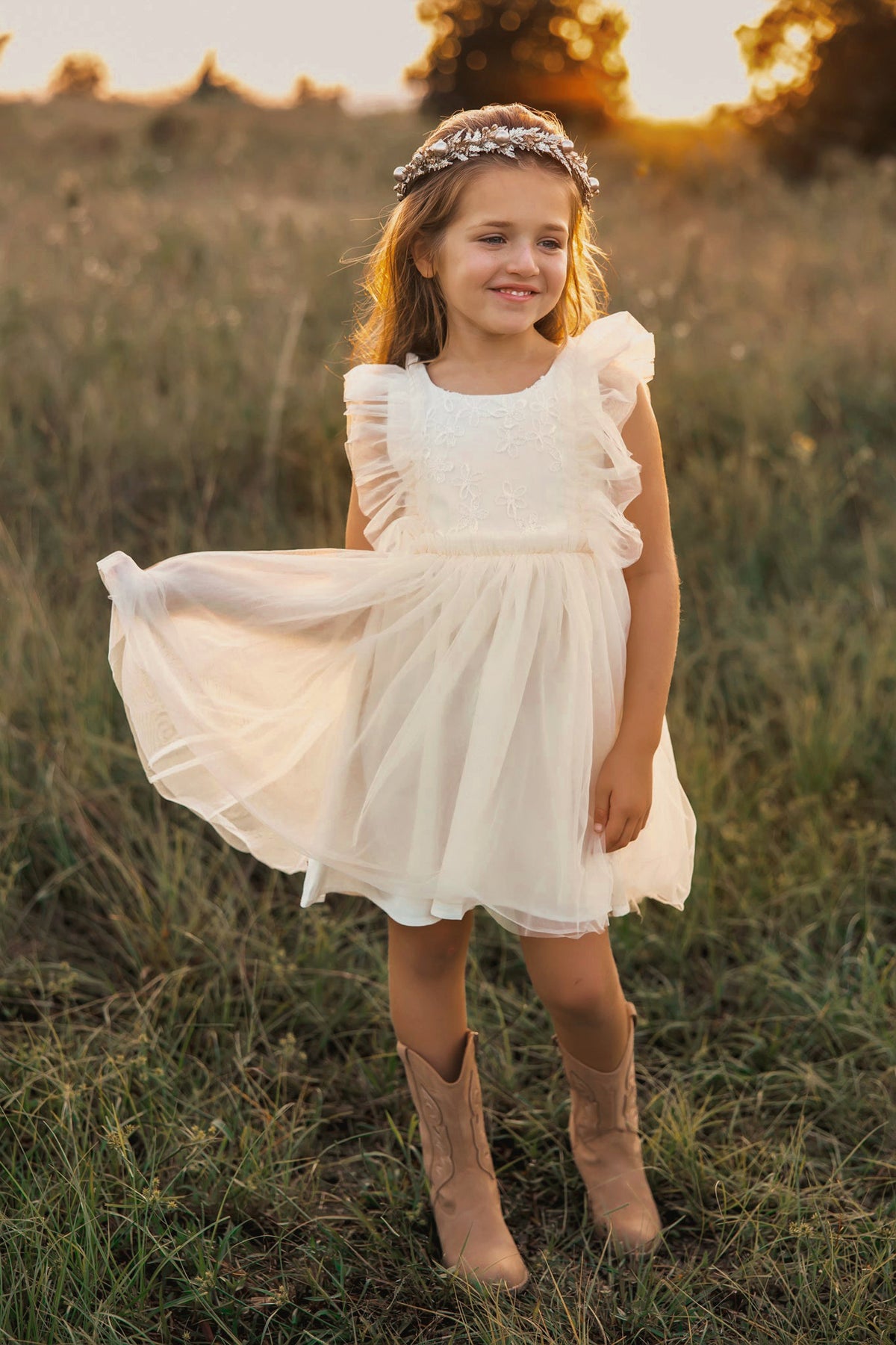 Kaitlyn Embroidered Dress (antique ivory tulle)