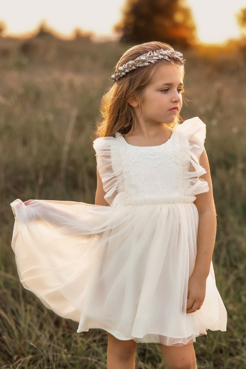 Kaitlyn Embroidered Tulle Dress (antique ivory)