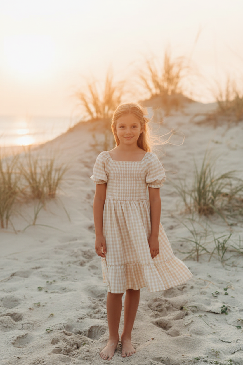 Karina Dress (tan gingham) 6Y Karina Dress (tan gingham) 6Y
