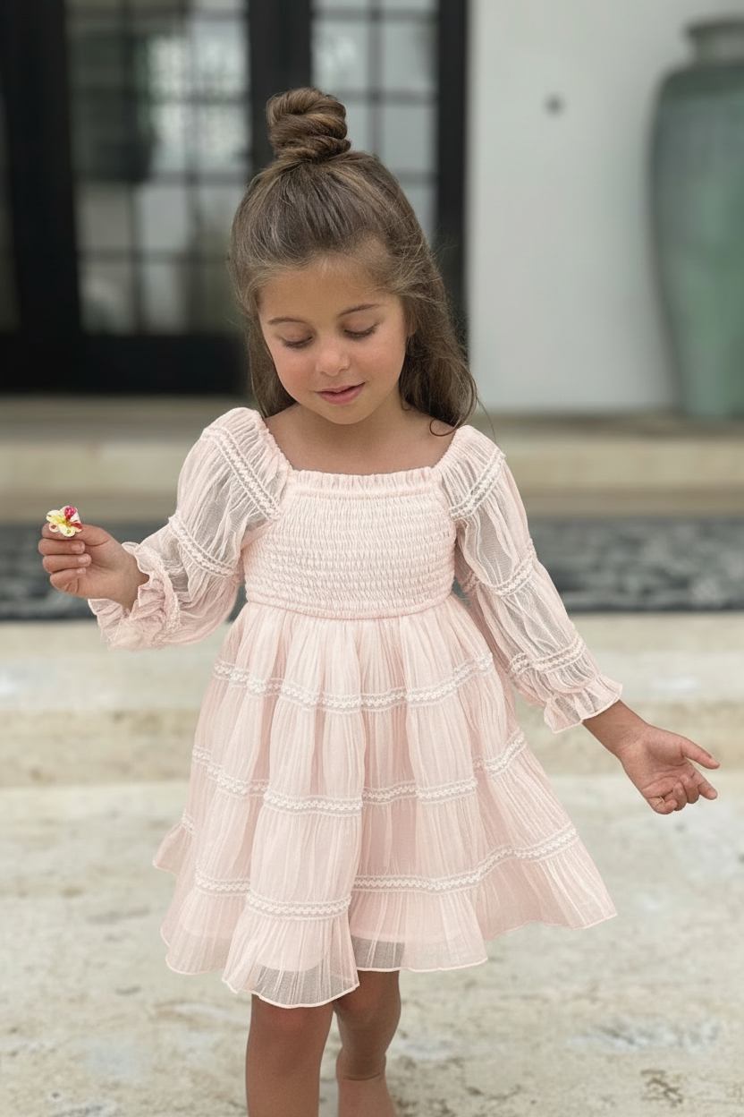 SS Girl's Dress Karina Dress (soft pink chiffon)