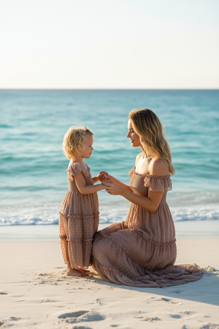 INDIE BLUE Dresses Marabella Dress (mocha swiss dot)