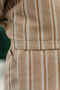 INDIE BLUE Boys Knox Hoodie (mocha stripe linen)