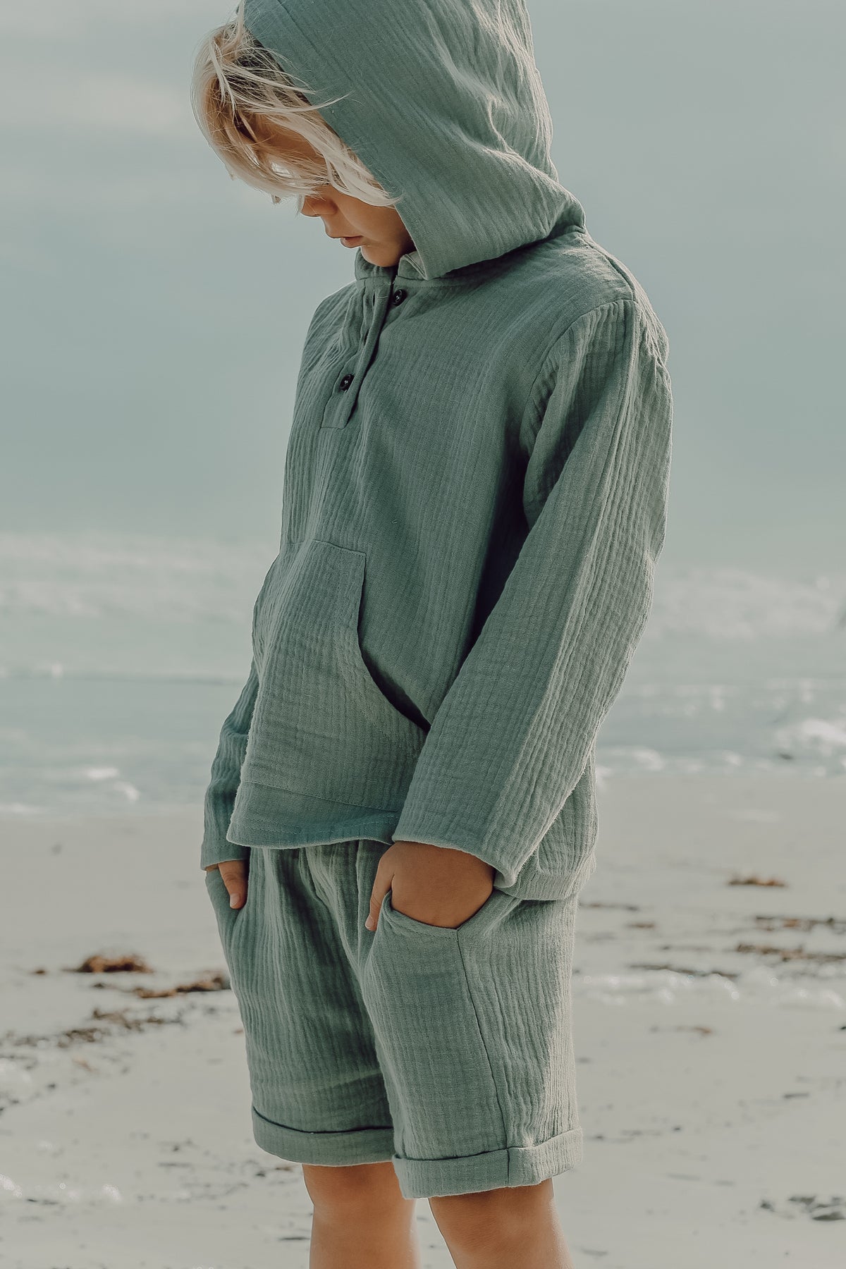 INDIE BLUE Boys Knox Shorts (soft teal muslin)