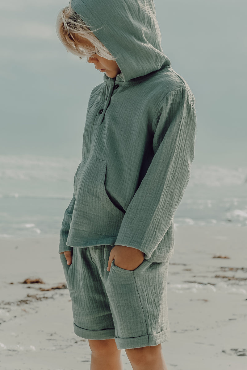 INDIE BLUE Boys Knox Shorts (soft teal muslin)