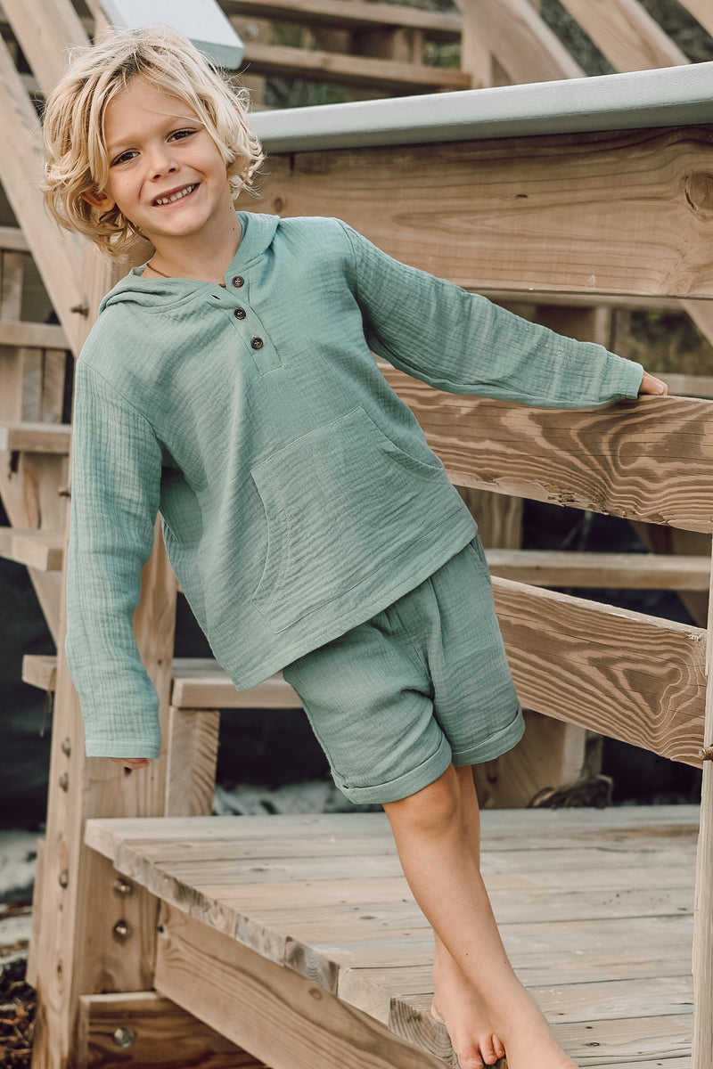INDIE BLUE Boys Knox Shorts (soft teal muslin)