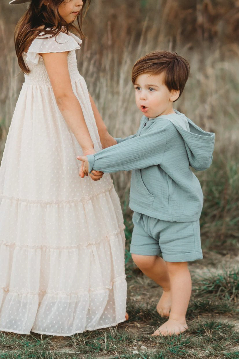 INDIE BLUE Boys Knox Shorts (soft teal muslin)