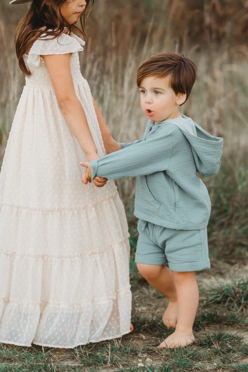 INDIE BLUE Boys Knox Shorts (soft teal muslin)