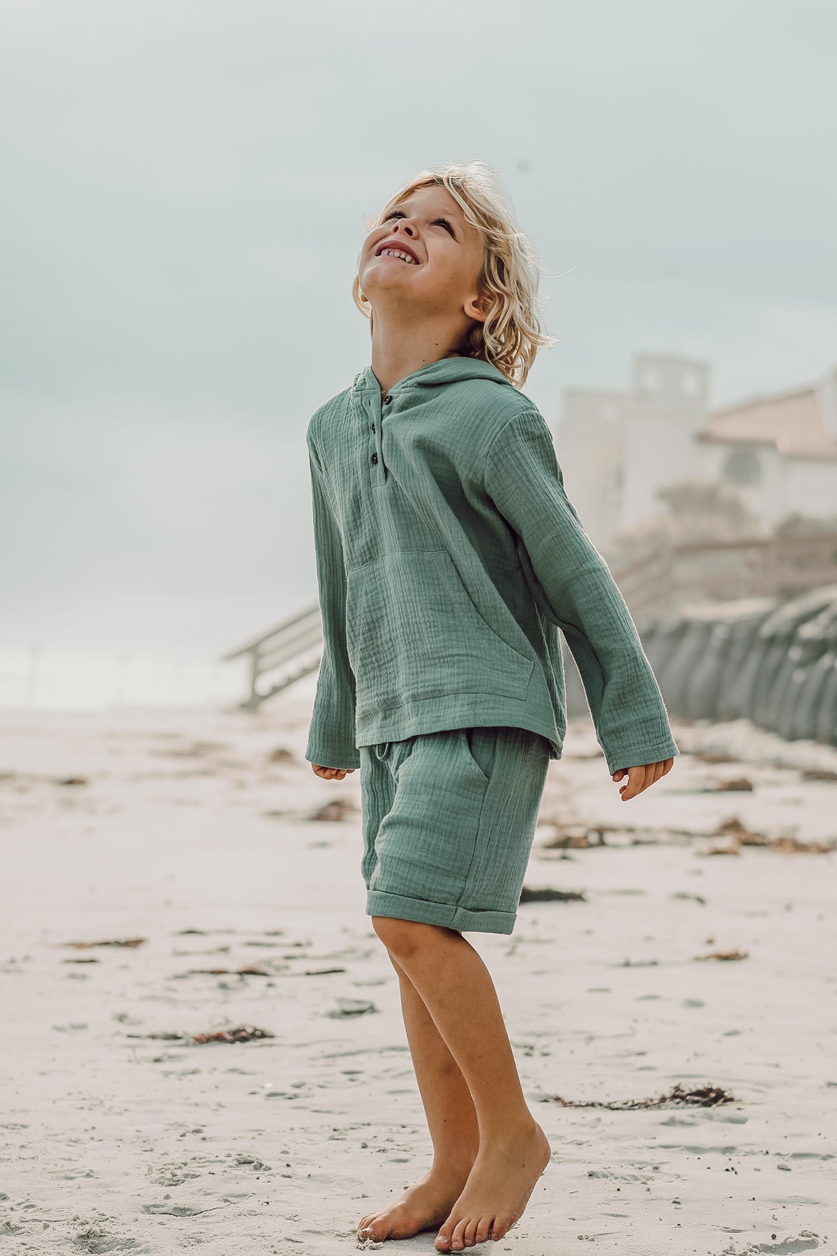 INDIE BLUE Boys Knox Shorts (soft teal muslin)