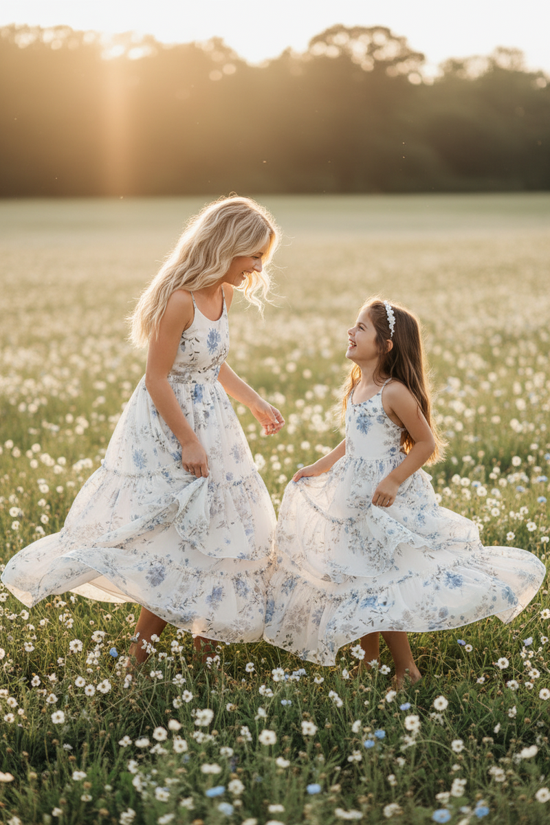 INDIE BLUE Women Women's Wendy Dress (floral blue chiffon)