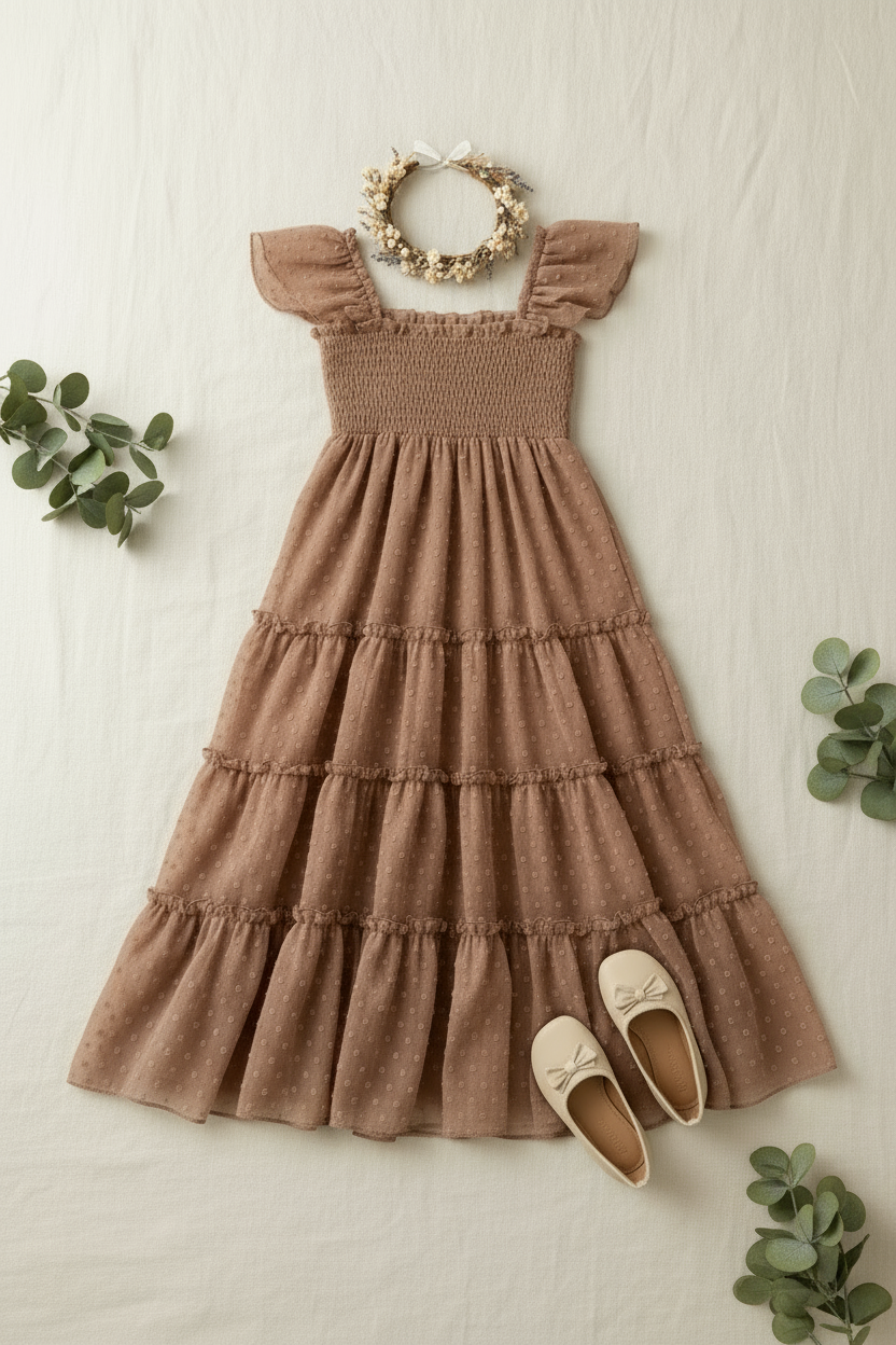 INDIE BLUE Dresses Marabella Dress (mocha swiss dot)