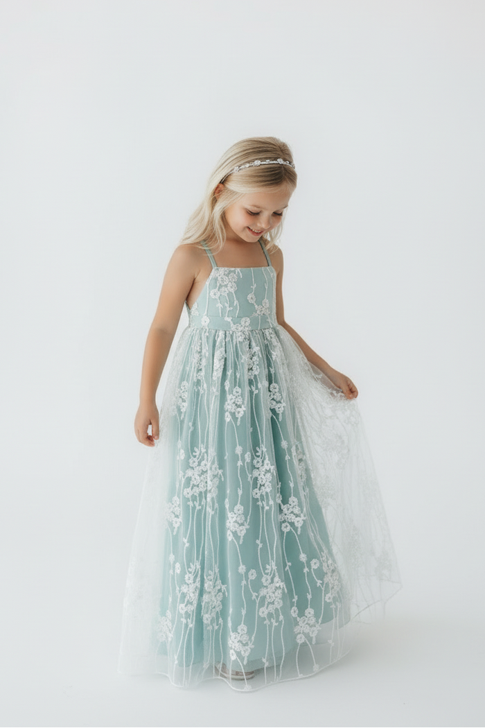 Fiona Lace Dress (coastal blue) 8Y