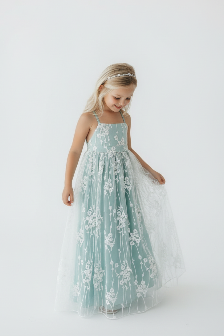 coastal blue dress Wholesale Starfish Shirt detachable belt Maxi length with ruffle hem and lace detail SIZE GUIDE XS 00 Fiona Lace Dress (coastal blue)