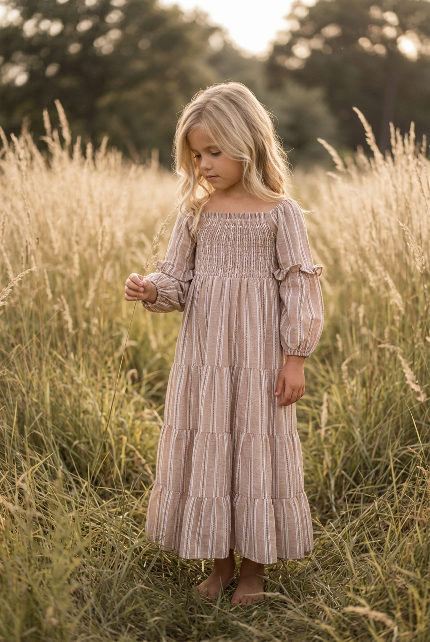 SS Girl's Dress Pippa Maxi (mocha stripe)