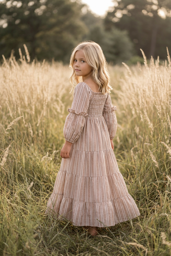 SS Girl's Dress Pippa Maxi (mocha stripe)