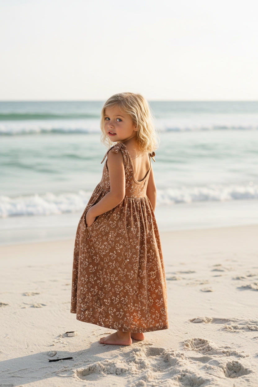 LB Girl's Dress Liza Maxi (cocoa sprigs)