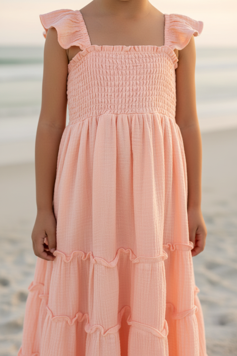 SS Girl's Dress Marabella Dress (vibrant coral muslin)