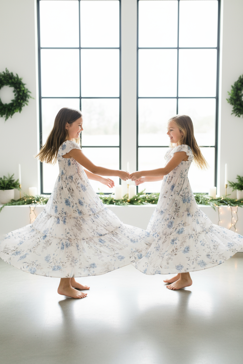 INDIE BLUE Dresses Marabella Dress (floral blue chiffon)