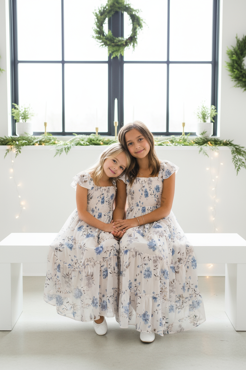 INDIE BLUE Dresses Marabella Dress (floral blue chiffon)