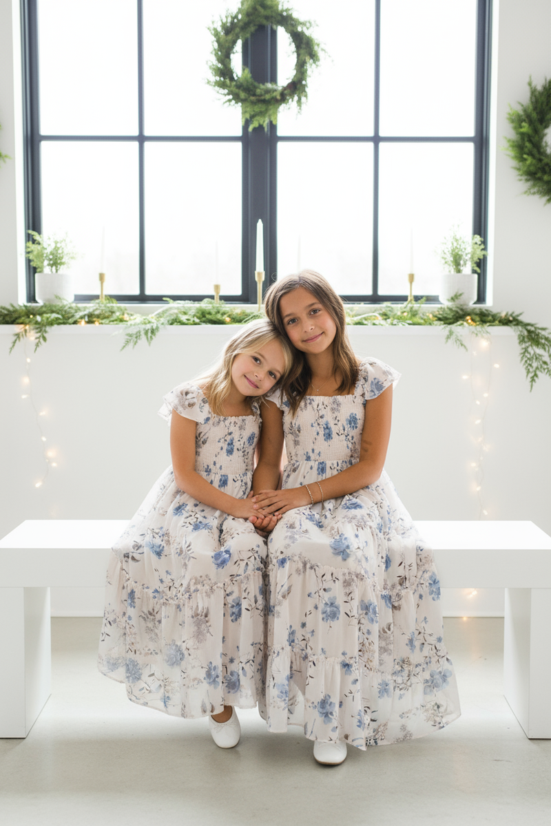 INDIE BLUE Dresses Marabella Dress (floral blue chiffon)