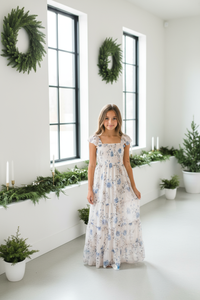 INDIE BLUE Dresses Marabella Dress (floral blue chiffon)