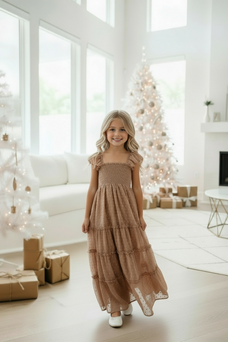 INDIE BLUE Dresses Marabella Dress (mocha swiss dot)