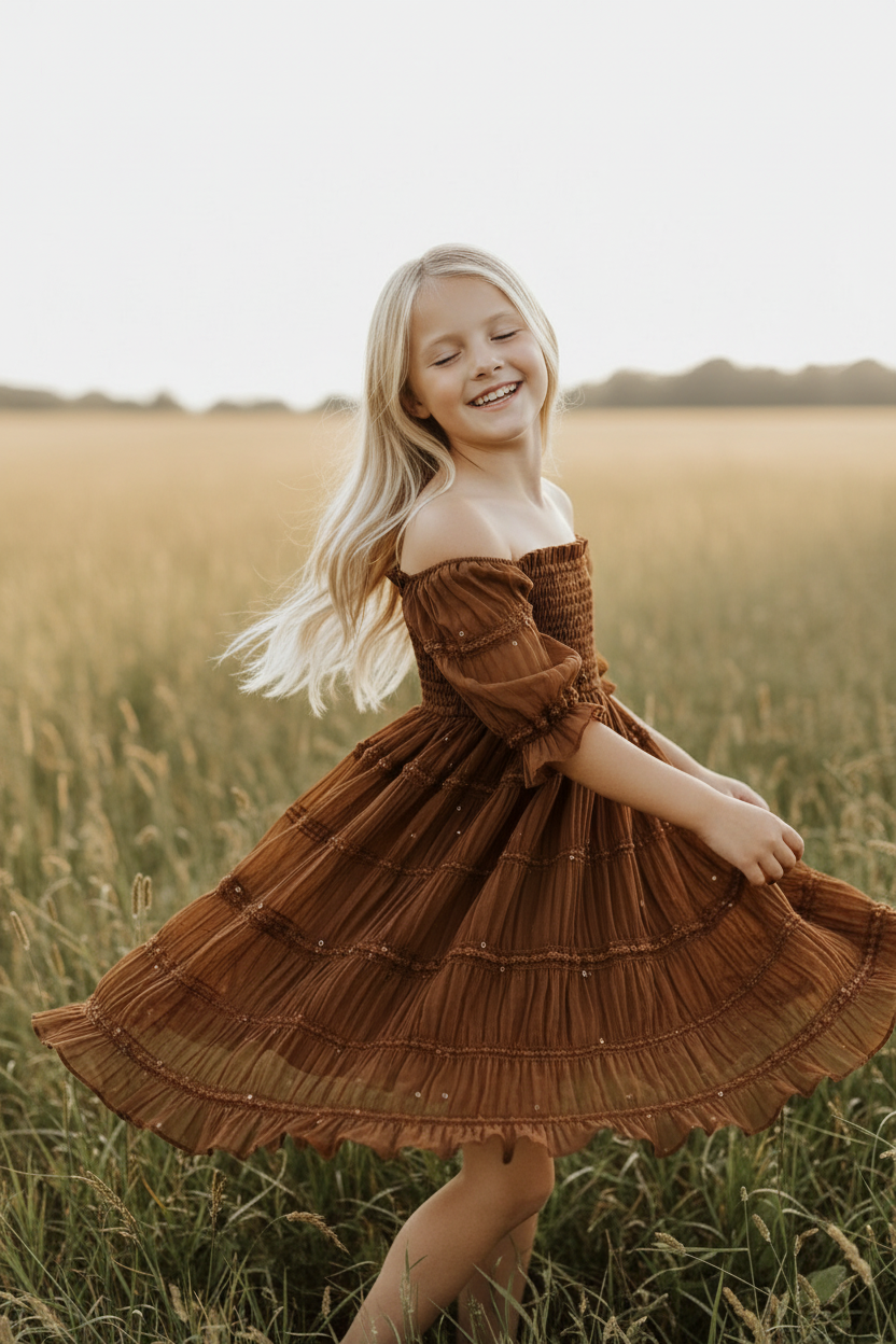 INDIE BLUE Dresses Karina Dress (mocha chiffon)