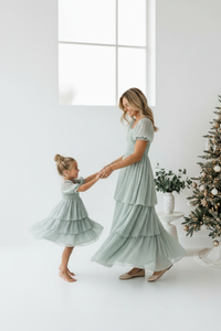 INDIE BLUE Dresses Willa Layer Dress (sage swiss dot)