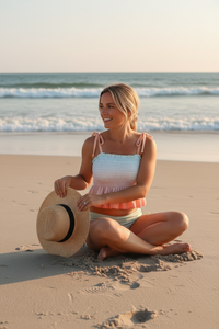 LB Swimwear Women’s Smocked Tankini Set (peach ombre)