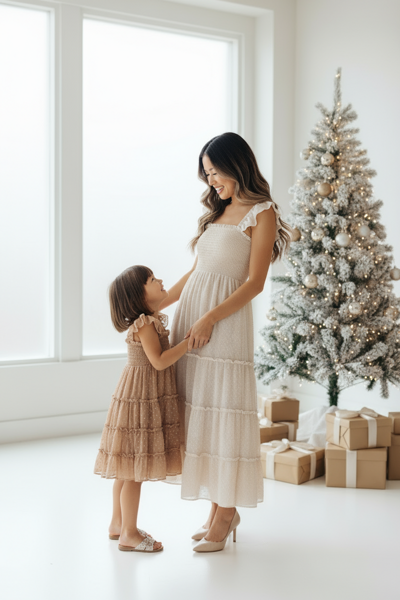 INDIE BLUE Dresses Pia Dress (mocha swiss dot)