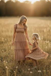 INDIE BLUE Dresses Pia Dress (mocha swiss dot)