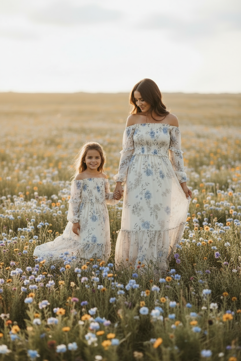 INDIE BLUE Dresses Pippa Maxi (floral blue chiffon)