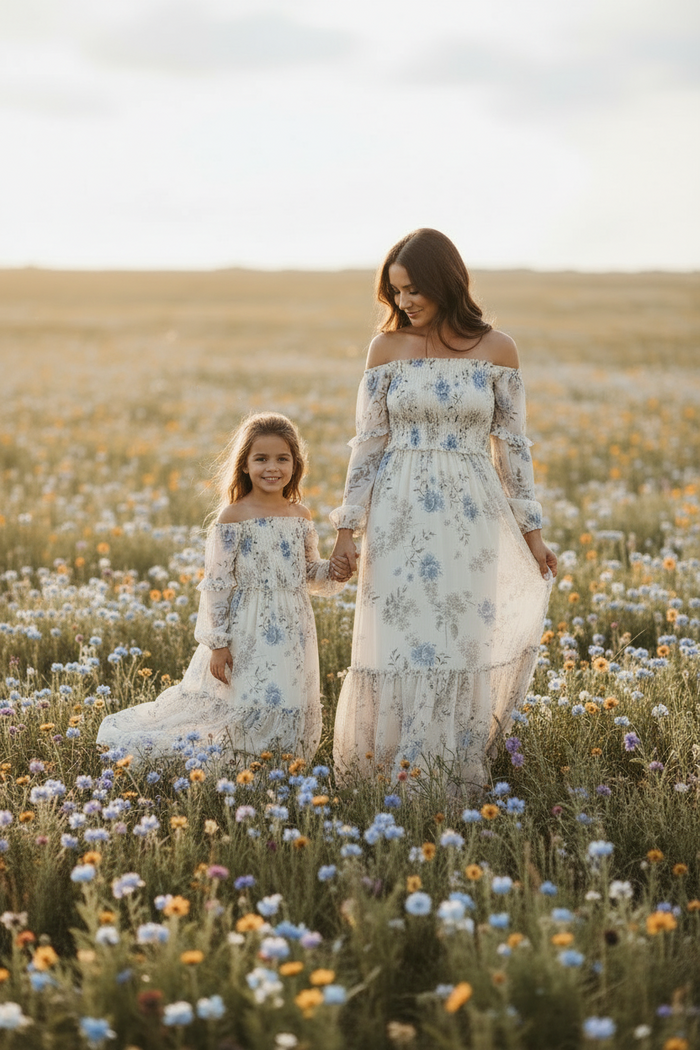 INDIE BLUE Dresses Pippa Maxi (floral blue chiffon)