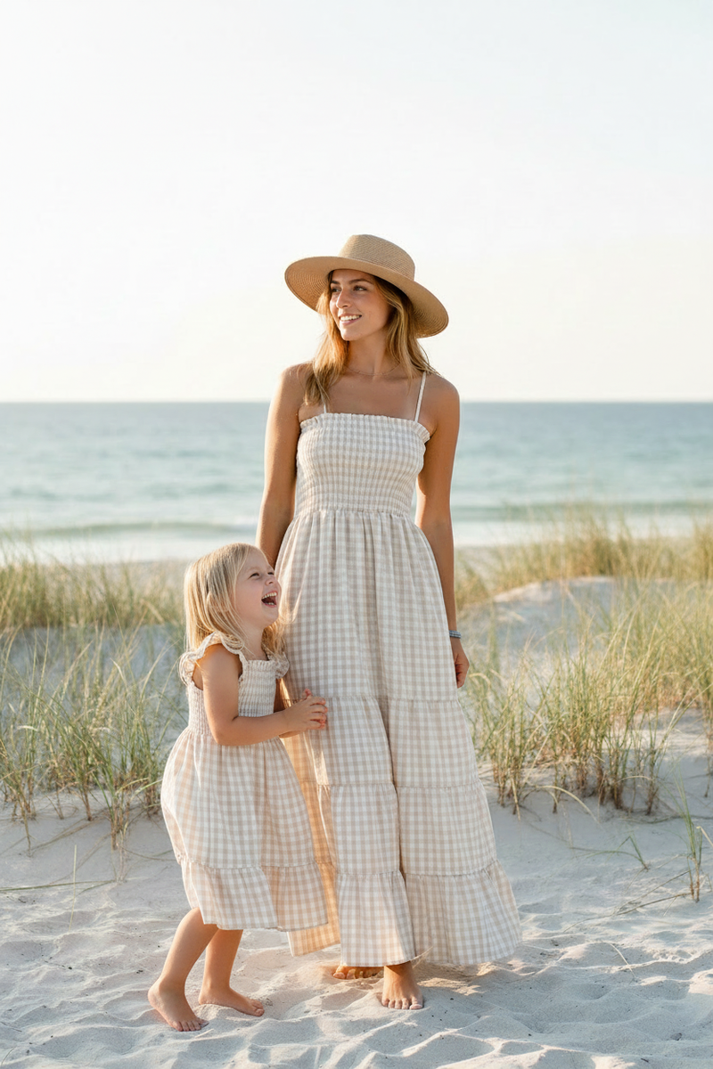knee length dresses for ladies Rihoas Checkered Square Neck Midi Dress main image 1