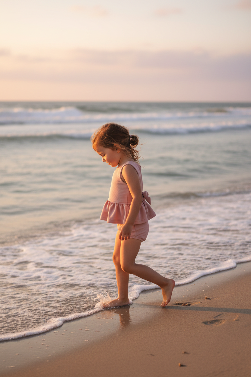 INDIE BLUE SWIM Flutter Tankini Set (soft pink ribbed)