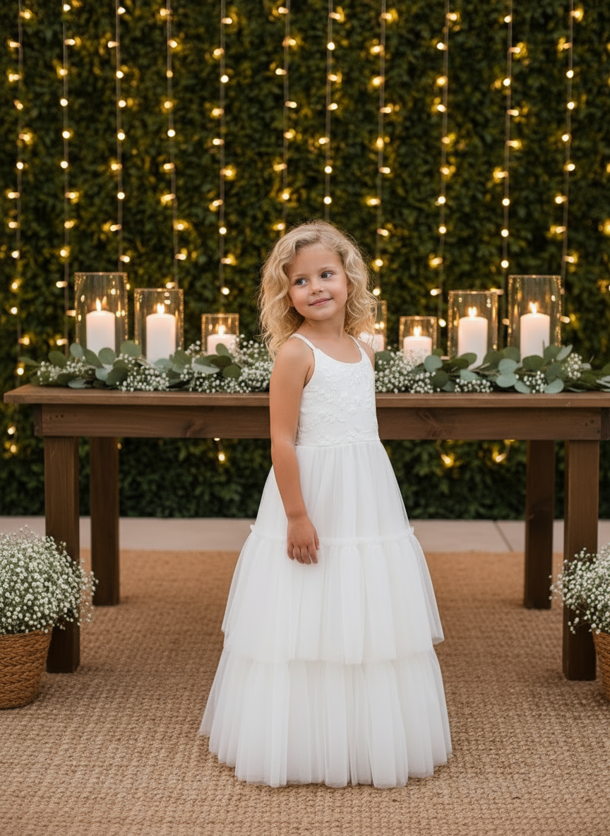 INDIE BLUE Dresses Wendy Embroidered Dress (white tulle)