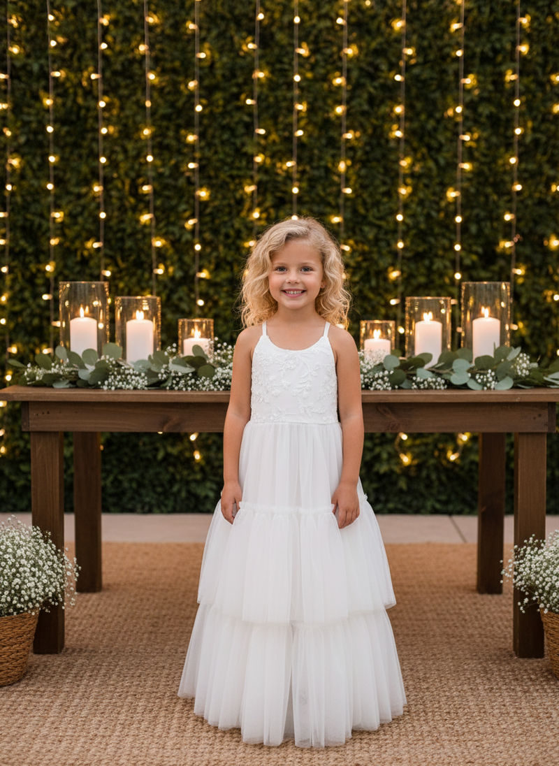 INDIE BLUE Dresses Wendy Embroidered Dress (white tulle)