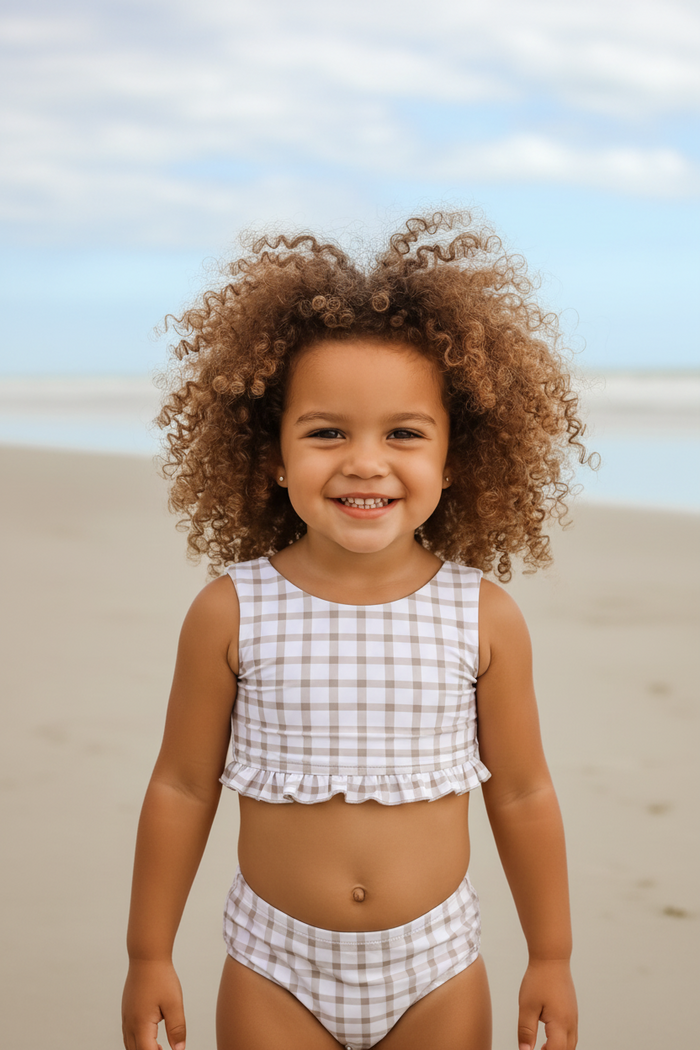 LB Girl's Swim Scoopback Set (flax check)