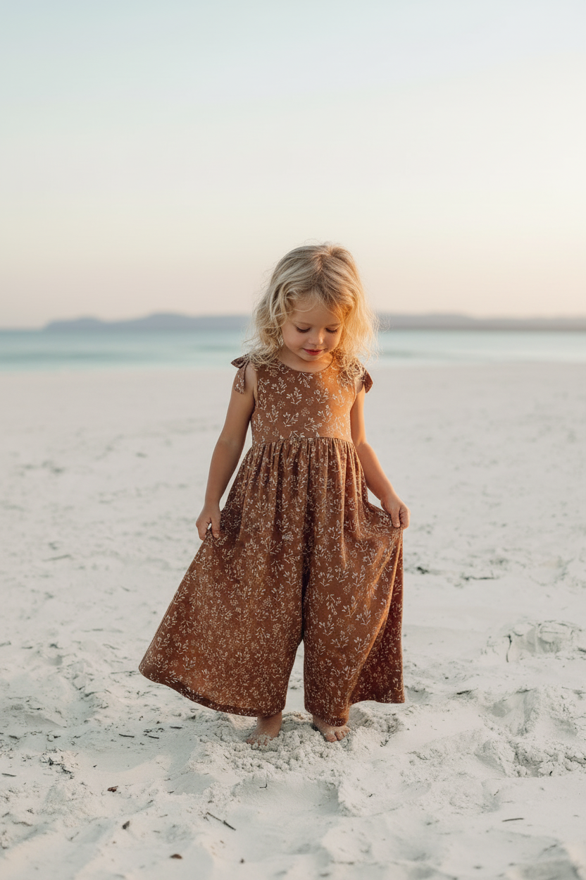 LB Girl's Romper Rita Tie Romper (cocoa sprigs)