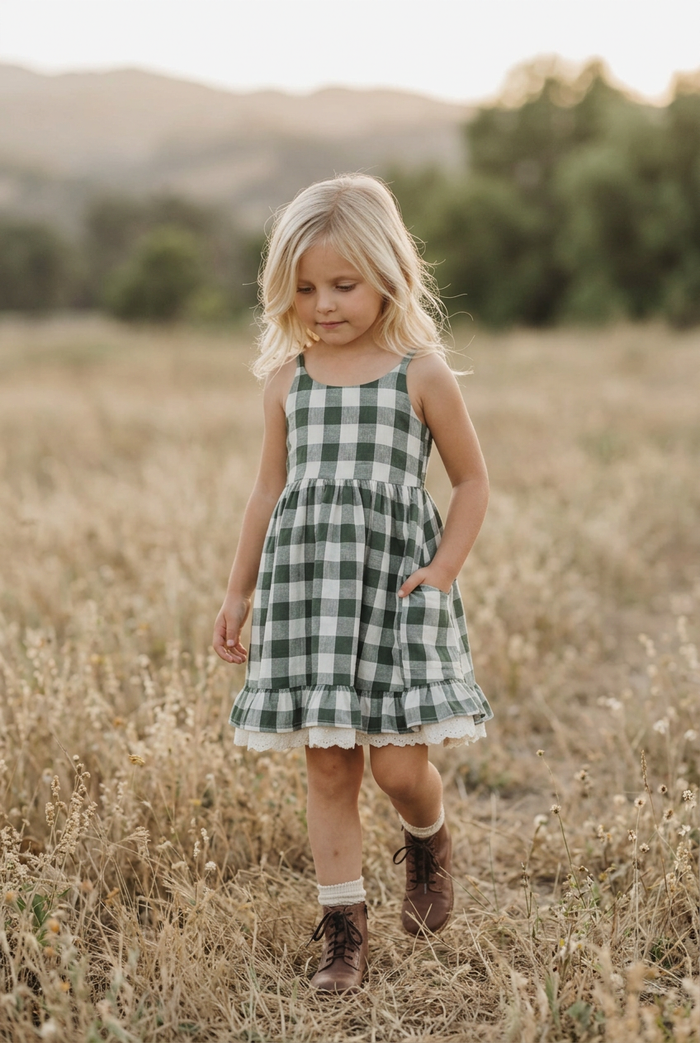 SS Girl's Dress Tilly Pocket Dress (forest checkered)