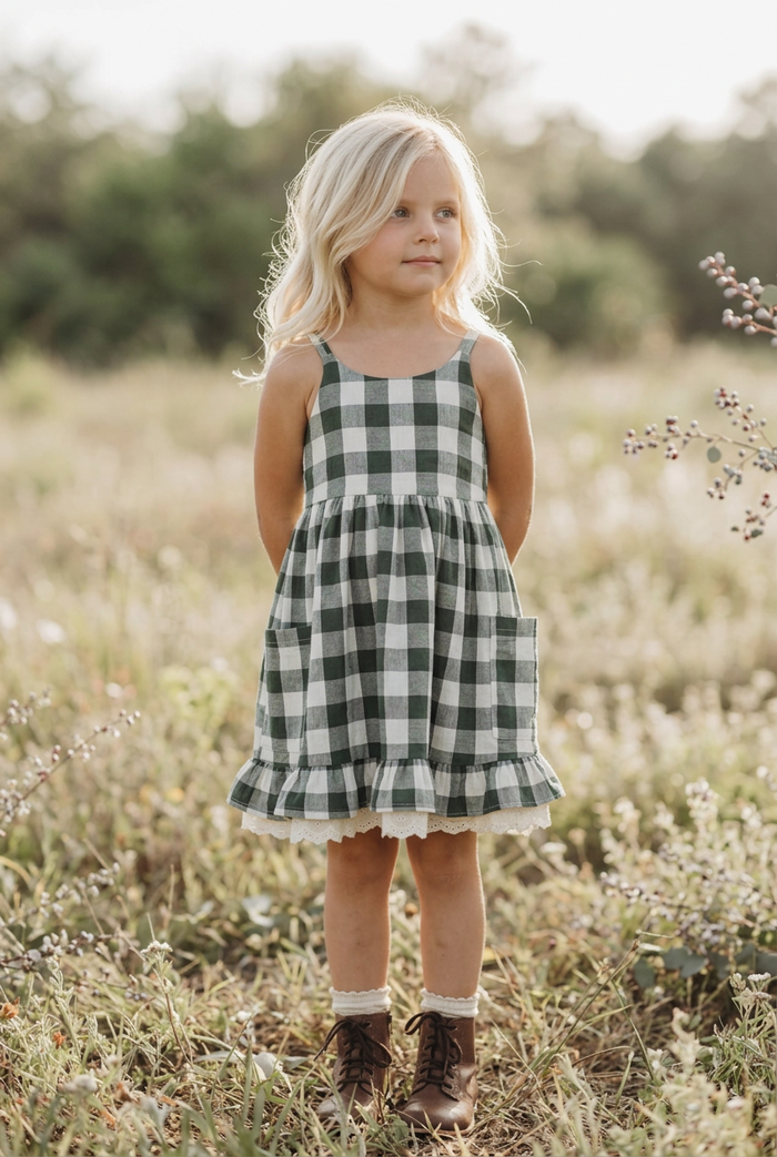 SS Girl's Dress Tilly Pocket Dress (forest checkered)