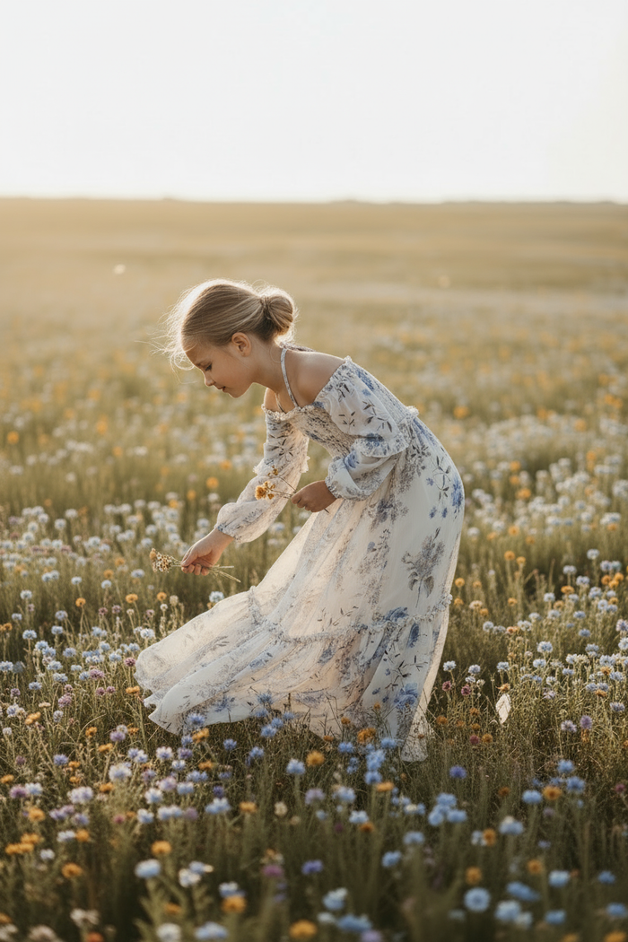INDIE BLUE Dresses Pippa Maxi (floral blue chiffon)