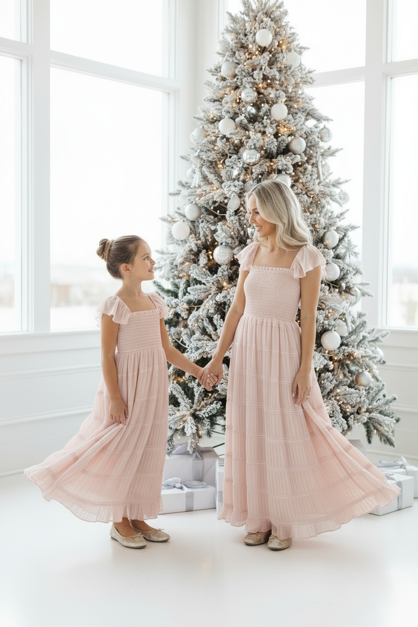 Pink Chiffon Marabella Dresses - Longer Girl's Dress