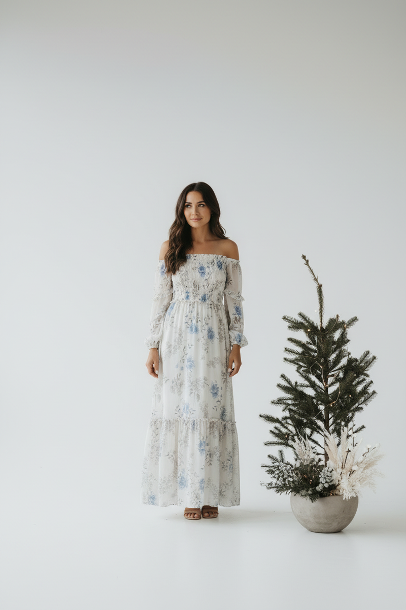 INDIE BLUE Women Women's Pippa Maxi (floral blue chiffon)