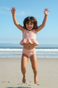 INDIE BLUE SWIM Flutter Tankini Set (soft pink ribbed)