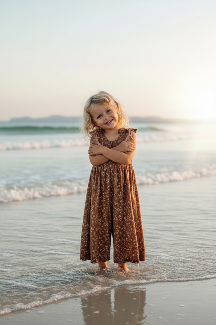 LB Girl's Romper Rita Tie Romper (cocoa sprigs)