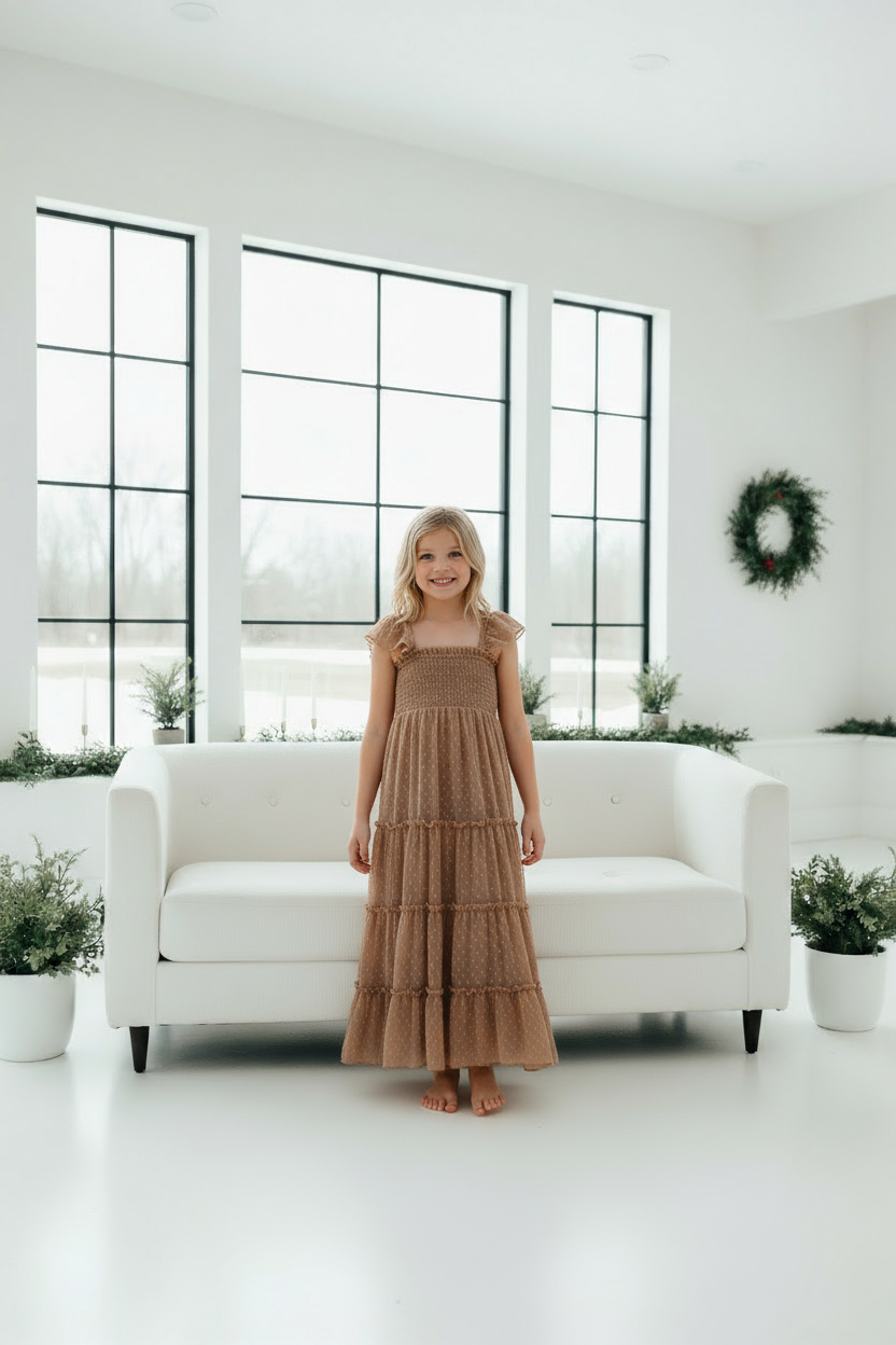 INDIE BLUE Dresses Marabella Dress (mocha swiss dot)