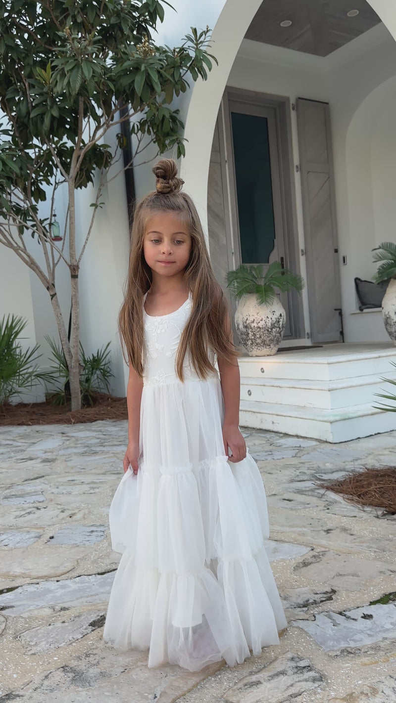 white tulle dress A line Long Prom Dress, White Formal Dresses US 8 / White Imported. Wendy Embroidered Dress (white tulle)