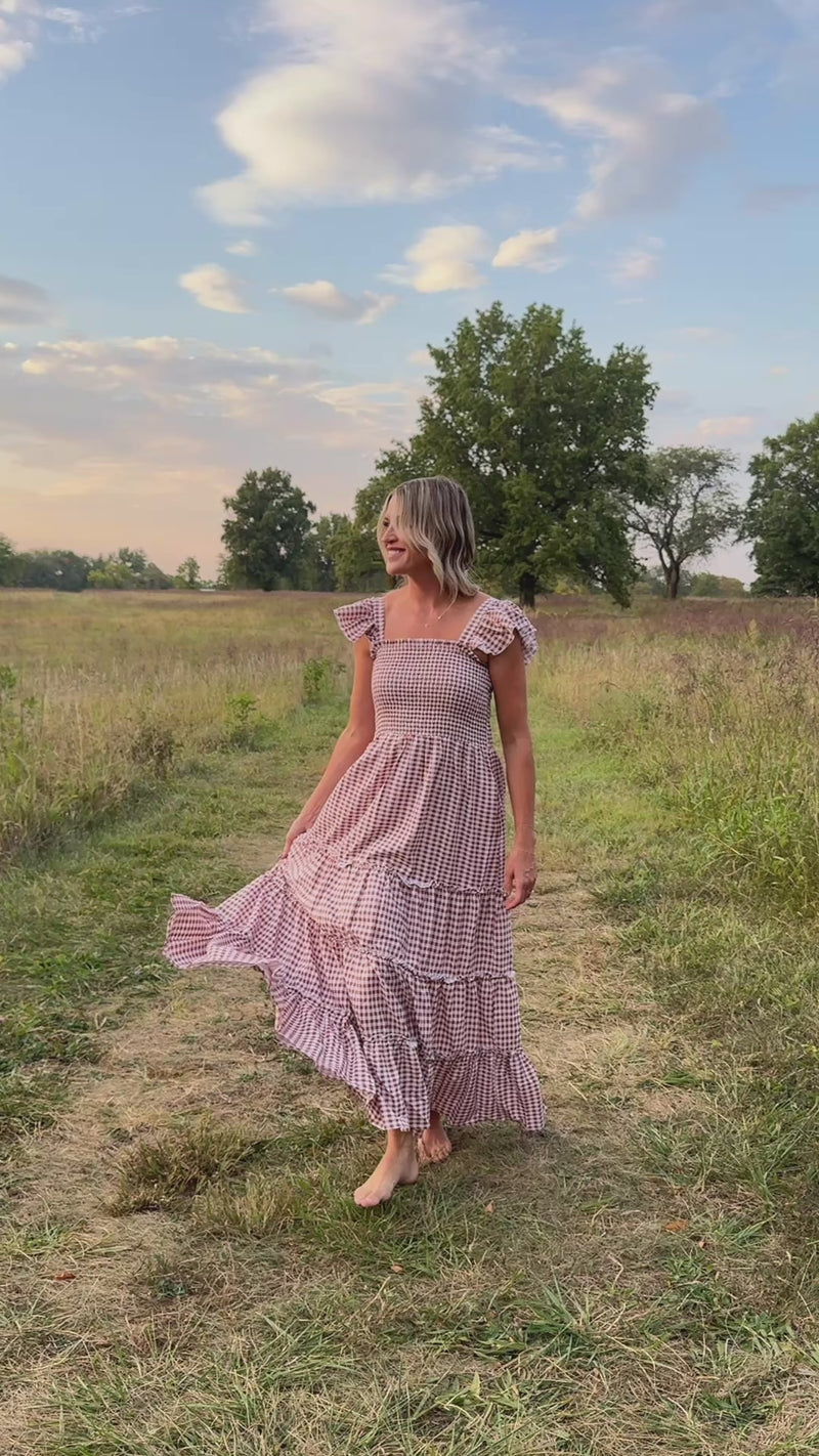 Women's Pia Dress (brown gingham)