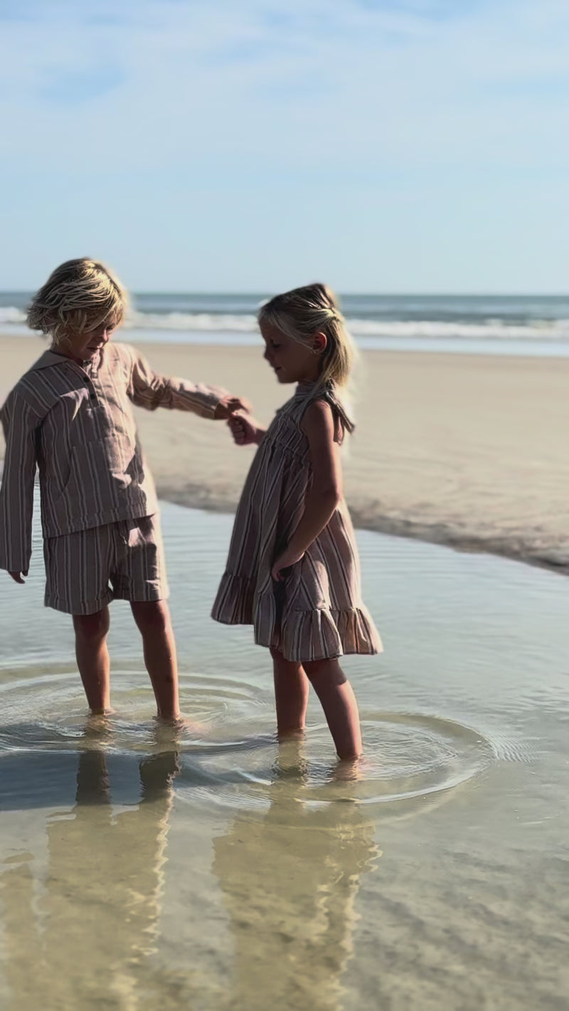Evie Tunic Dress (mocha stripe linen)